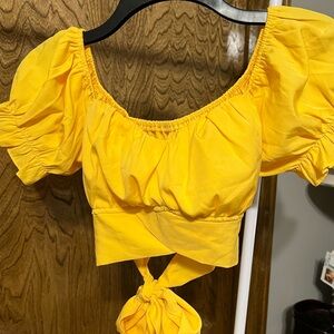 Lyaner Medium Yellow Crop Top with Bow
